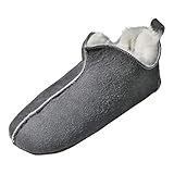Hollert Damen & Herren Lammfell Hausschuhe Bali GRAU/WEIß 100% Merino Schaffell Fellschuhe Bettschuhe weiche Ledersohle Hüttenschuhe Mokkasin atmungsaktiv Schuhgröße EUR 44