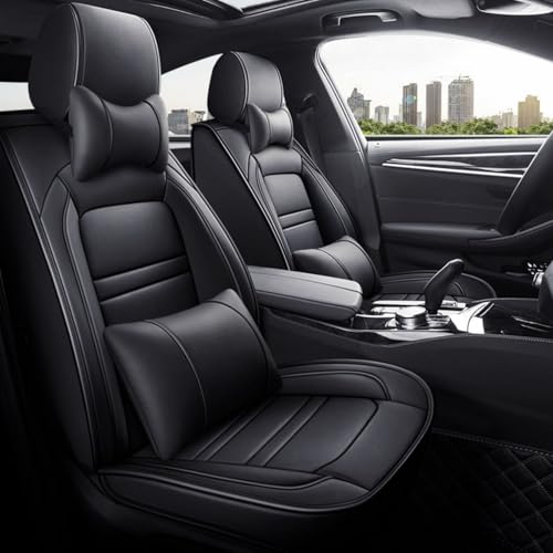 日産セレナ C27 C26 C25 H28.8~に適用車シートカバー座布団 防水 全天候型汚れ防止 取付簡単 滑り止め 収納便利クッションプロテクター前後席背もたれ耐摩耗性通気PUレザー素材(黒,枕付き)