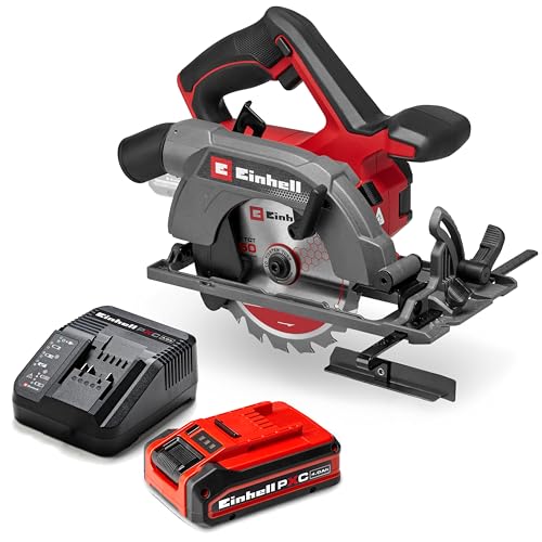 Einhell Akku-Handkreissäge TE-CS 18/150-2 Li Power X-Change (18 V, Ø 150 mm Sägeblatt, 49 mm Schnitttiefe, werkzeuglose Einstellung, inkl. 4,0Ah PLUS Akku & Ladegerät)