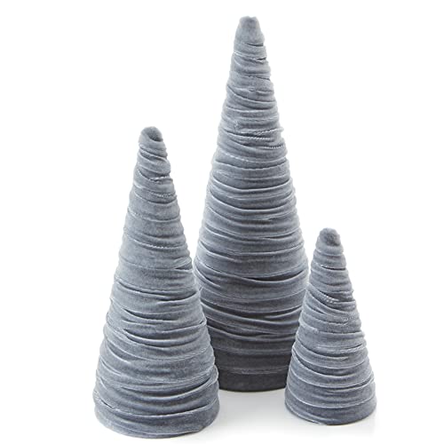 Image of Set of 3 Gray Velvet Trees, Winter Wedding Centerpiece, Modern Valentine Accent, Elegant Entryway, Office Bookshelf, Cozy Handcrafted Gift for (Gray)