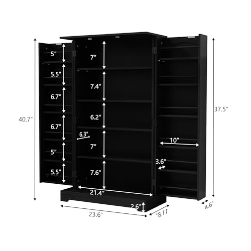 HOLTICO 41\'\' Freestanding Pantry Cabinet, Kitchen Pantry Storage Cabinet with Doors and Adjustable Shelves, Food Pantry Cabinet for Kitchen, Dining Room, Living Room and Garage,Pure Black - Thumbnail 2