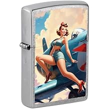 Zippo Lighter Vintage Pin-up Girl on Airplane - Street Chrome 81677