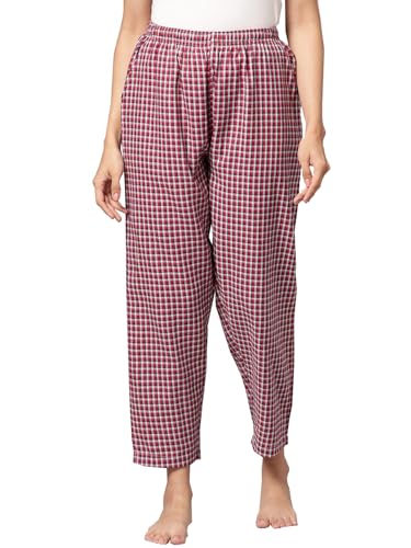 Image of KRYPTIC Women's 100% Pure Cotton Woven Pyjama | Mid Rise Relaxed Fit Full Length Nightwear Pant with Elasticated Drawstring Waistband & Side Pocket | Comfortable Lounge, Sleepwear & Casual Bottom Wear