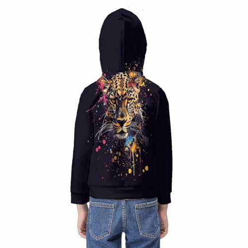 Pull léopard à capuche pour ados de 11 à 13 ans avec poche ventrale confortable - 6