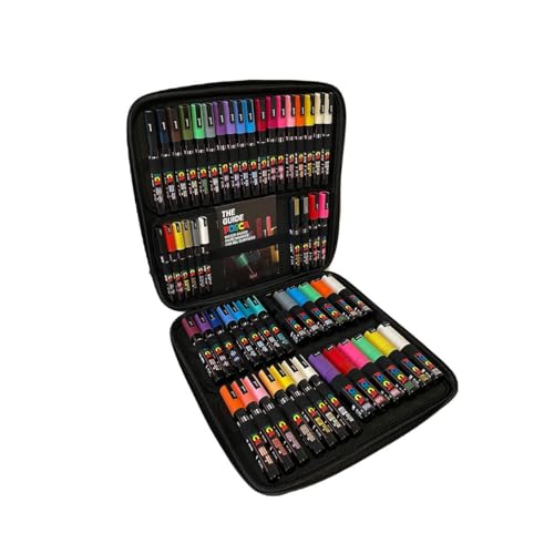 Posca - Acrylic Paint Pens (Set of 54) Multi Surface Use On Window Glass Wood Metal Paper Cardboard Fabric & Rock. Permanent Markers with Travel Case for Arts and Crafts.