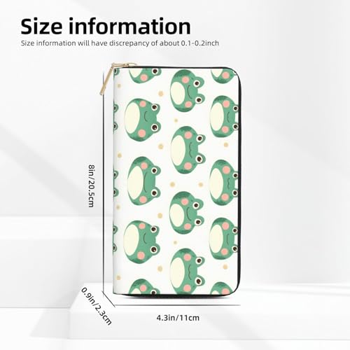Leather Thin Slim Wallets for Women Men - Fashion Green Cute Frog Print Card Wallet Holder with Zipper2