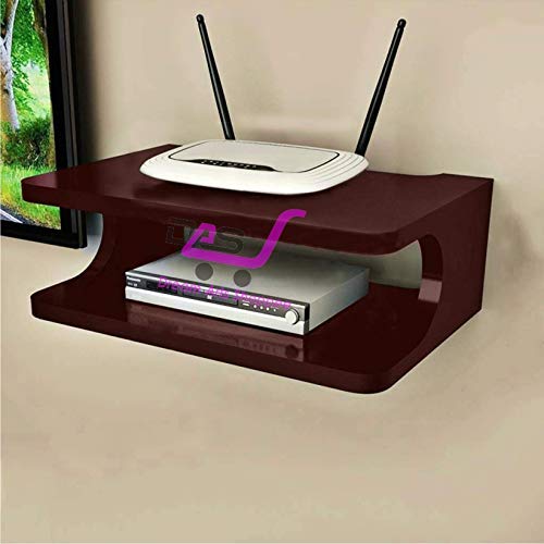 Image of Engineered Wood Set Top Box Stand Wall Shelf & Wi-Fi Modem Display Rack (Brown)