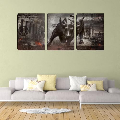 Yetaryy 3P-NEWBULL-S Motivational Wall Art Canvas Print Bull Office Decor 3 Pieces Inspirational Framed Prints Entrepreneur Quotes Decoration Framed Ready To Hang thumb #2