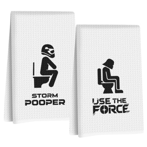 Image of Funny Flamingo Hand Towels for Bathroom, S Wars Waffle Weave Hand Towel | 2Pcs Funny Kitchen Accessories, Geek Home Kitchen Bathroom Decor, Housewarming Gifts 14x24 Inch