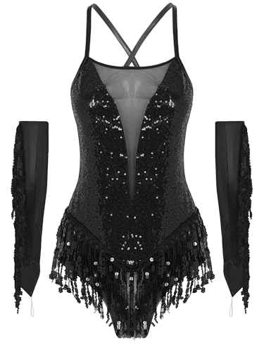 Robe costume de danse latine femmes à sequins scintillantes TiaoBug