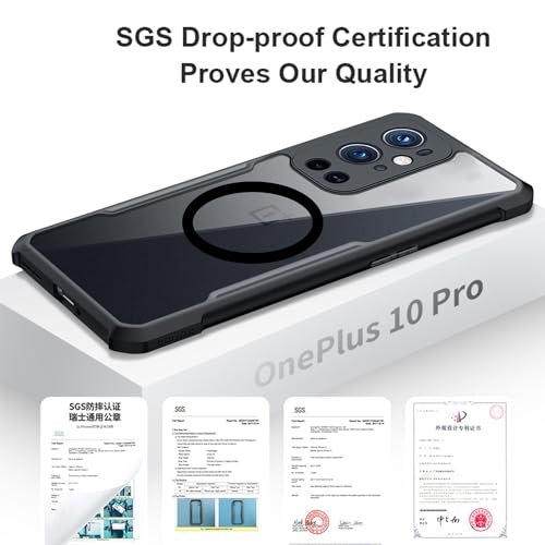 Image of for Oneplus 9 Pro Transparent Case [Compatible with Magsafe] Soft TPU Bumper + Acrylic Back Military Grade Airbags Shookproof Drop Protection,Magnetic Black