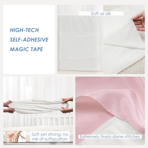 Image of PROMEED 2 Pack 100% Mulberry Silk Crib Sleeve for Baby Hair Loss Prevention, Premium 23 Momme Natural Silk Bassinet Slip for Bassinets /Cradles /Cots /Cribs (Pink)
