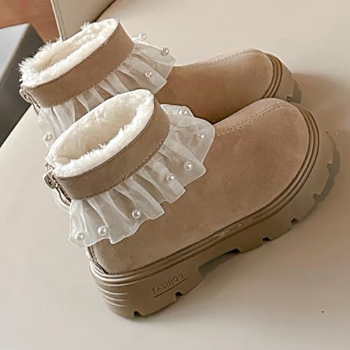 Girls Boots Kids Winter Faux F𝐮r Warm Snow Ankle Kid's Bow Boots For Toddler/Little Kid Slip On Outdoor Winter Shoes3