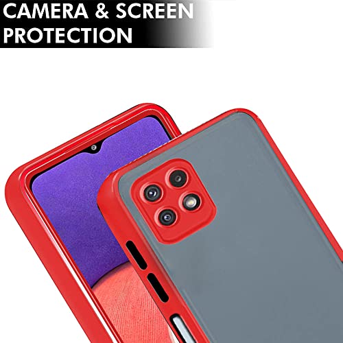 Image of TheGiftKart Smoke Back Case Cover Samsung Galaxy F42 5G / A22 5G | Translucent Smoked Matte Back | 360 Degree Protection | Protective Hard Back Cover for Samsung Galaxy F42 5G / A22 5G (Red Bumper)