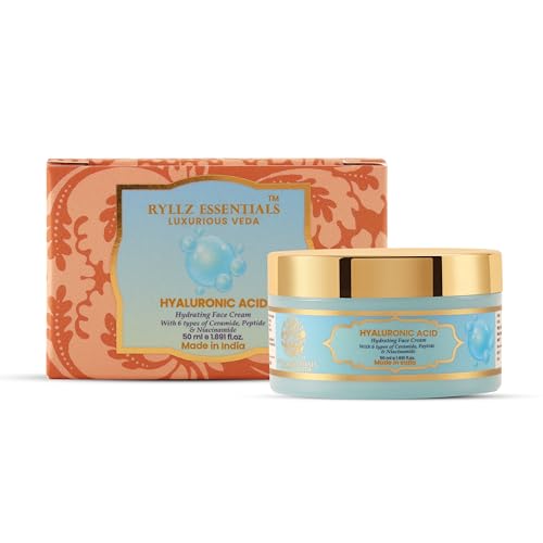 Image of RYLLZ ESSENTIALS 2% Hyaluronic Acid & Ceramide Face Moisturizer | Hydrating Face Cream | with 5% Niacinamide, Aloe Vera & Vitamin E | for Intense Hydration, Barrier Repair Cream, Glowing Skin & Fine Lines | 24 hours long lasting Hydration | non-sticky & light water gel formula | fast absorbing | 50ml