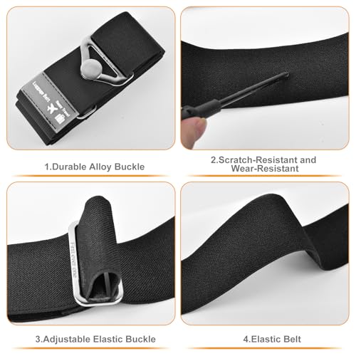 Image of CONLI Nylon Strap Luggage Straps for Suitcases, Adjustable 2-in-1 Elastic Belt for Carry On Bag, Black