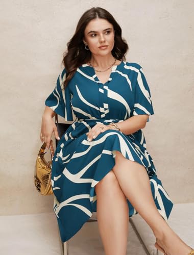 Image of JAIPURFAME One Piece Dress for Women, New American Print Rayon Midi Dress, Stylish, Modern Party Outfit, Perfect for Casual and Formal Occasions