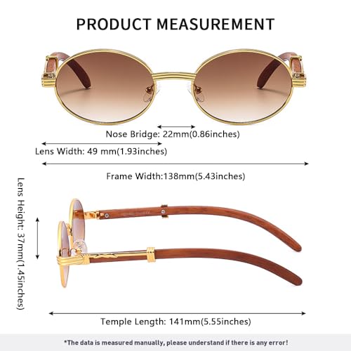 Junsika Retro Oval Sunglasses for Men Women Classic Vintage Imitation Wood Small Round Black Sunglasses4