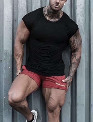 Mens Muscle Cut T-Shirt Short Sleeve for Bodybuilding Gym Workout Tee Tops Cotton4