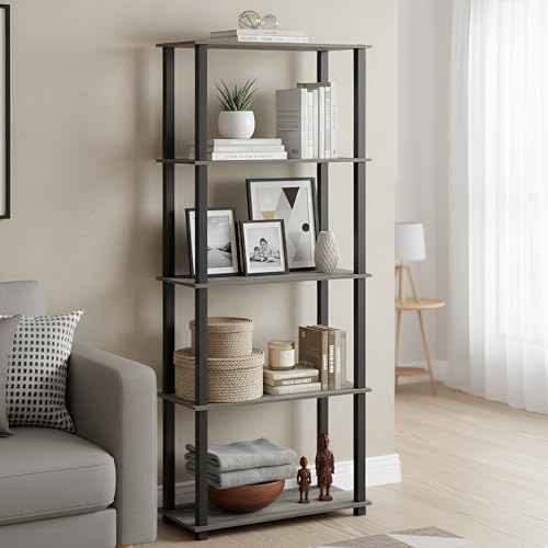 Image of JD FRESH 5-Tier Wooden Open Shelf Rack /Table Corner Display Rack /Storage Shelf Stand /Multipurpose Shelf for Living Room, Bedroom, Home Office Display (Cambridge, Walnut)
