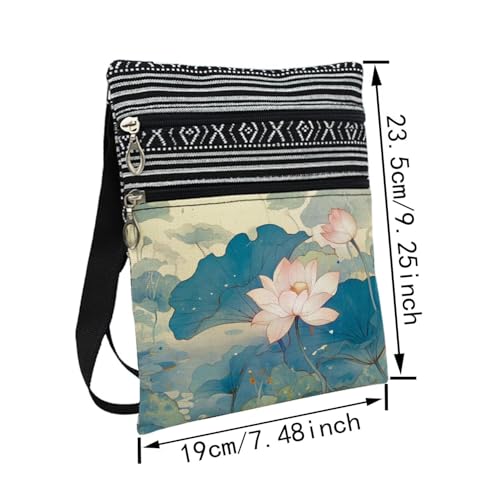 Lotus Flower Messenger Bag Small Ethnic Pattern Printed Adjustable Strap Crossbody Zipper Bag Lotus Flower Phone Bag Wallet Cute Shoulder Handbag for Women -22