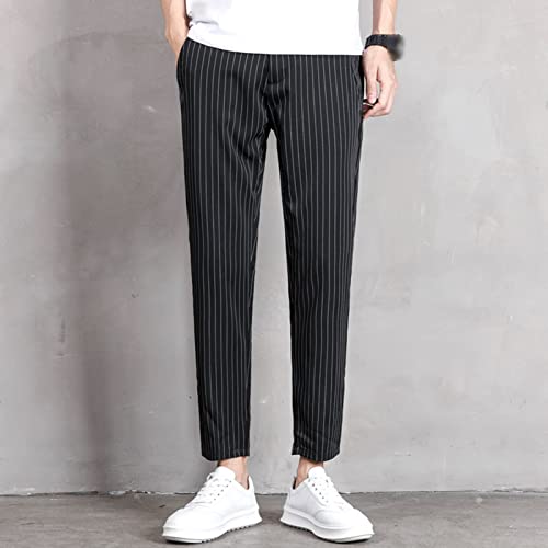 Pantalones casuales crop slim con rayas para hombre miniatura 2
