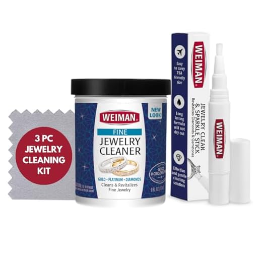 Weiman Fine Jewelry Cleaner Kit – 3PC Set, Jewelry Cleaning Liquid, Clean & Sparkle Stick and Polishing Cloth – For Diamonds, Earrings, Gold, Bracelets