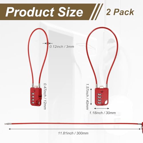 Candado combinado para gimnasio y maletas M METERXITY rojo de 4 dígitos con cable largo de 12" 4