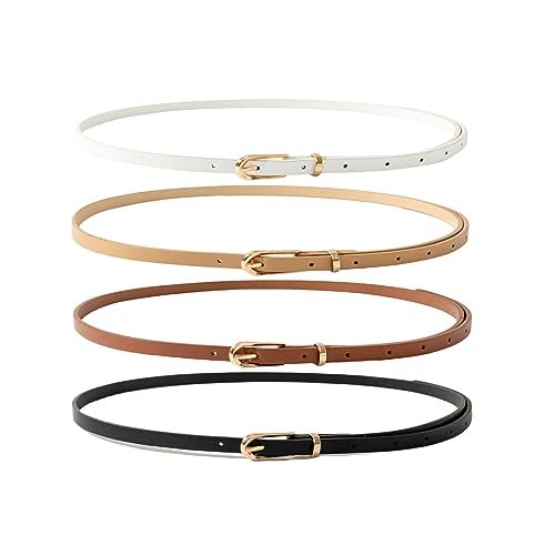 HOTWILL 4 Pack Thin Belts for Women Skinny Leather Belts with Gold Buckle for Jeans Dress Pants 0.39