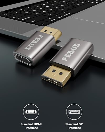Image of FEDUS IEKON PRO PACK-2, 4K DisplayPort to HDMI Adapter, Unidirectional DP Male to HDMI Female Converter Cable (4K@60Hz, 2K@144Hz) Gold-Plated, Aluminum Shell for HP, Dell, GPU, PC,Monitor /TV /Projector