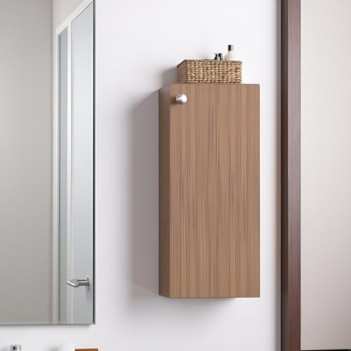 Image of FURNEASER Marbin Modern Engineered Wood Bathroom Storage Cabinet with Door | Wall Mount Utility Organizer for Wash Area, Living Room & Bedroom | Space Saving Multipurpose Unit (Exotic Teak)