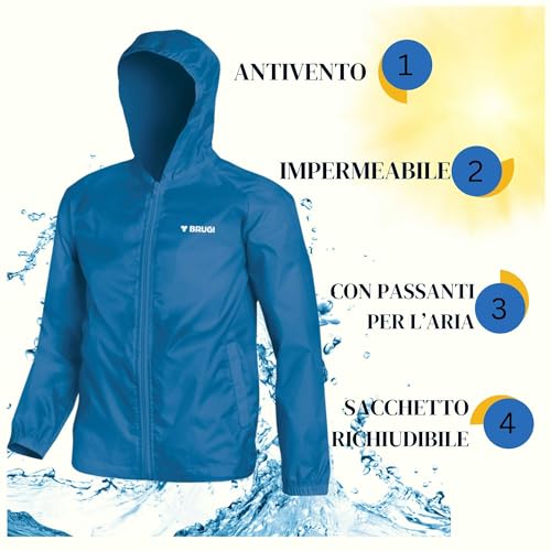 Chubasquero cortavientos unisex Brugi L84A con capucha impermeable de cremallera regular 3