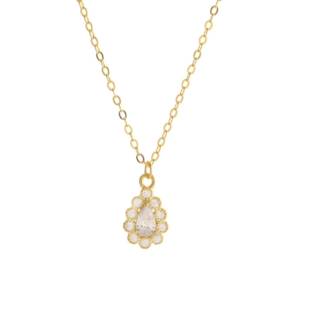 Collana in Argento 925 con pavé di, Pendente a Goccia, Catena a clavicola, Regalo di Gioielli da Donna