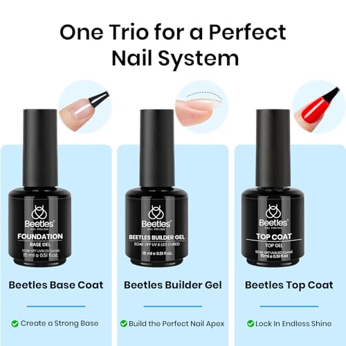 Image of Beetles 3Pcs 15ml Builder Nail Gel with No Wipe Top Coat and Base Coat Kit for Gel Polish Shine Finish & Long Lasting Nail Protection UV /LED Lamp Needed Gift for Women