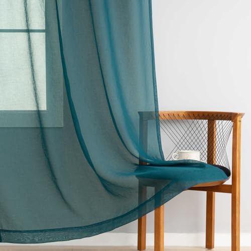 Image of MYSTIC-HOME Sheer Curtains Green 95 Inches Long, 108 Inch Width Window Treatments Rod Pocket Drapes for Living Room, Bedroom, Semi Extra Wide Sheer Curtains for Patio, Villa, 108 inchx 95 inch, 2 Panels