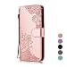 Produktbild E-Panda kompatibel mit Samsung Galaxy S8 Plus Hülle Spitze Rosé Gold Blumen Muster Design PU Leather Wallet Cover Flip Case Handyhülle Lederhülle Etui schutzhülle mit Kartenfach 360 Grad Stoßfest
