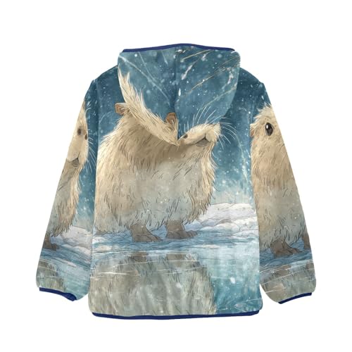 Winter Scene with Guinea Pig Toddler Fleece Jacket Girl Boys Hooded Fleece Jacket Coat Warm Outwear Zip-up 3-10T2