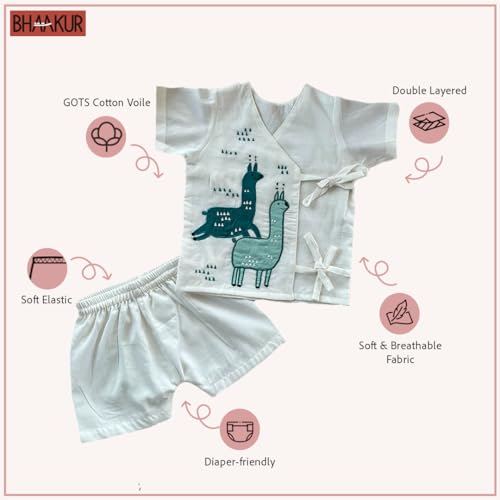 Image of Organic Cotton Jhabla Set for Infants and Toddlers | Front Buttons Unisex Jabla | Soft Mulmul