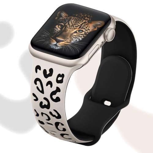 Knossen 4-Pack Sport Bands Compatible with Apple Watch Band 38mm 40mm 41mm 42mm 44mm 45mm 49mm Women Men, Leopard Engraved Silicone Sport Straps for iWatch Ultra 2 Series 9 8 7 6 5 4 3 2 1 SE