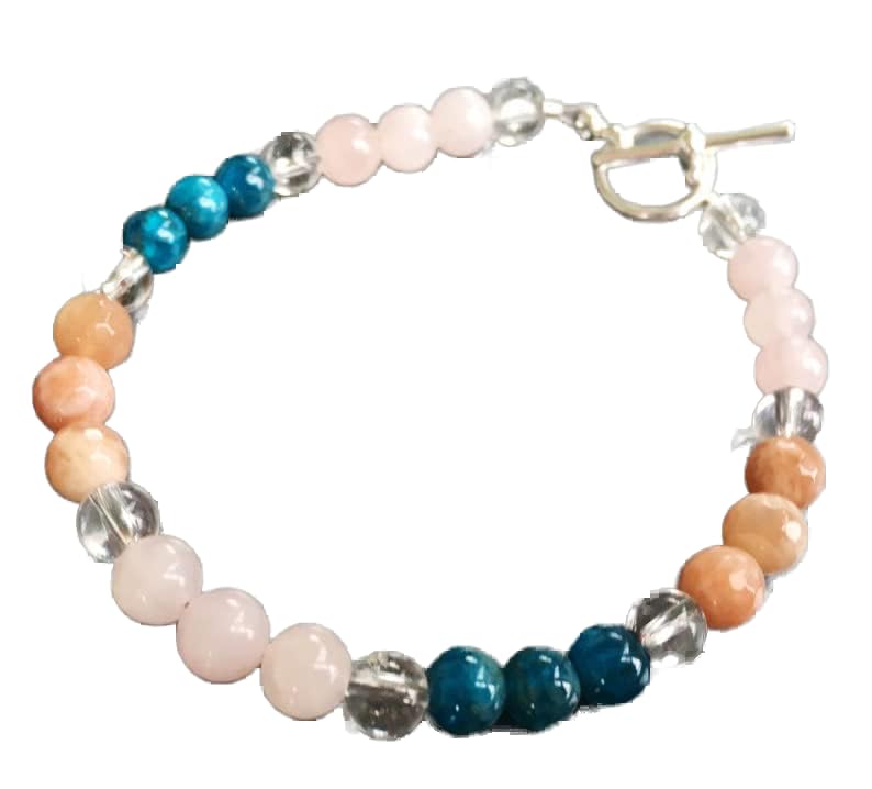 Bracelet en apatite et quartz rose 8mm avec fermoir en argent 925 unisex