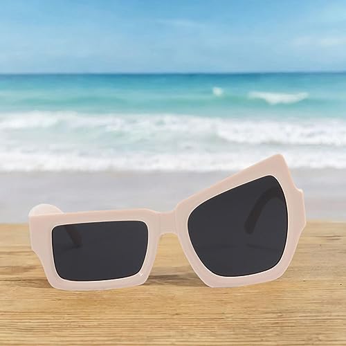 2xFunny Sunglasses Eyeglasses Driving Glasses Eyewear Sun Glasses Lightweight Fashion Shades Irregular Sunglasses for Party Vacation Traveling, 2 Pcs Beige Gray4