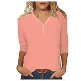 Sommer Oberteile Damen 3/4 Arm - Passende Oberteile für Damen V Ausschnitt Knopfleiste Dreiviertelärmel Bequeme Bluse mit Blumendruck T Shirts Damen Blusenshirt 3/4 Arm