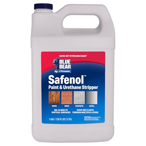 BLUE BEAR Safenol Paint & Urethane Stripper, Low Odor, Safer, Non-caustic Remover for Paint, Urethane, Enamel & Sealers, Indoor/Outdoor, Clings to Vertical Surfaces (1 Gallon)