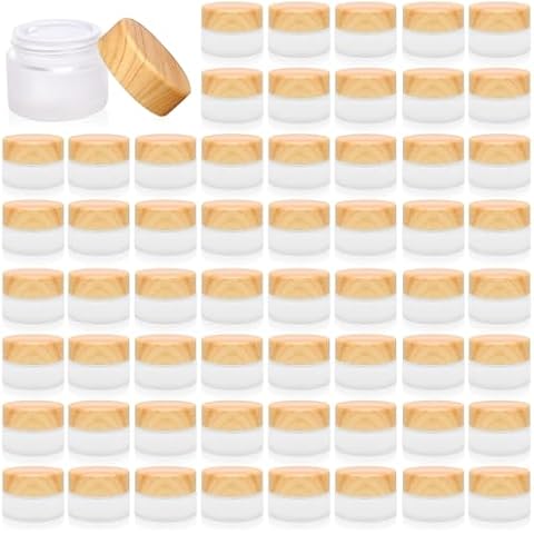 32 Pcs Glass Cosmetic Containers 5 Grams Round Frosted Cosmetic Jars with Leak proof lids Empty glass sample Jars Scrub Balm Lotions Sample Containers for Makeup Lotion Lip Balm Eye Cream Cover