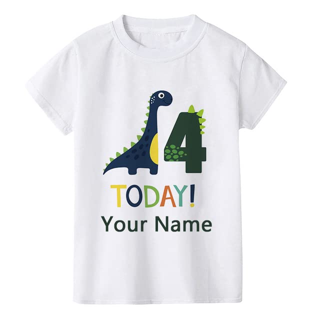 GenericBABY & KIDS - Personalised Dinosaur Birthday Kids T-shirt Top Party Outfit Dino Birthday Party Boy Tshirt Clothes with Name and Age