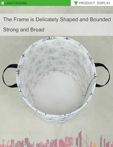 Image of Laundry Basket Canvas Fabric Collapsible Organizer Basket for Storage Bin Toy Bins Gift Baskets Bedroom Clothes Children Nursery Hamper (Black Compass)