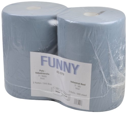 Funny AG-079 Putzpapierrollen, 3 lagig, Recycling Blau, Circa 36 cm, 500 Blatt, 2 Stück