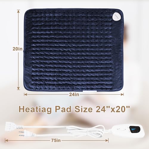 Image of Heating Pad,Electric Heating Pads,Heating Pad for Back,Blueblack,24x20 Inch | Heating Pads for Shoulder,Neck,Abdomen,Knee,Arms,Legs,Heat Pad for Birthday Father Mother Gift Women Men,6 Heat Settings