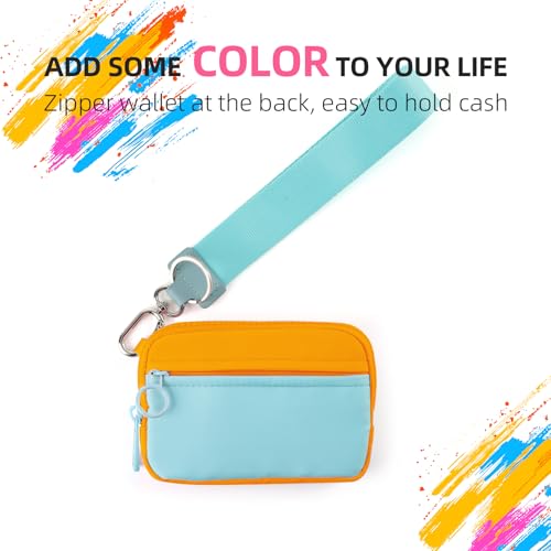 Image of The Iris Wallet Zipper Mini Coin Purse Keychain ID Holder Wallet | Zip Card Case with ID Window Purses for Women Mini Portable Keychain Wallet, Blue and Yellow with Lanyard