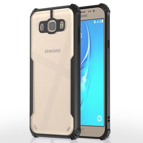 Image of Pikkme Samsung Galaxy J7 2016 Back Cover | Crystal Clear Transparent Back | Ultra Hyrbid | Full Camera Protection | Raised Edge | Bumper Back Case (Black)